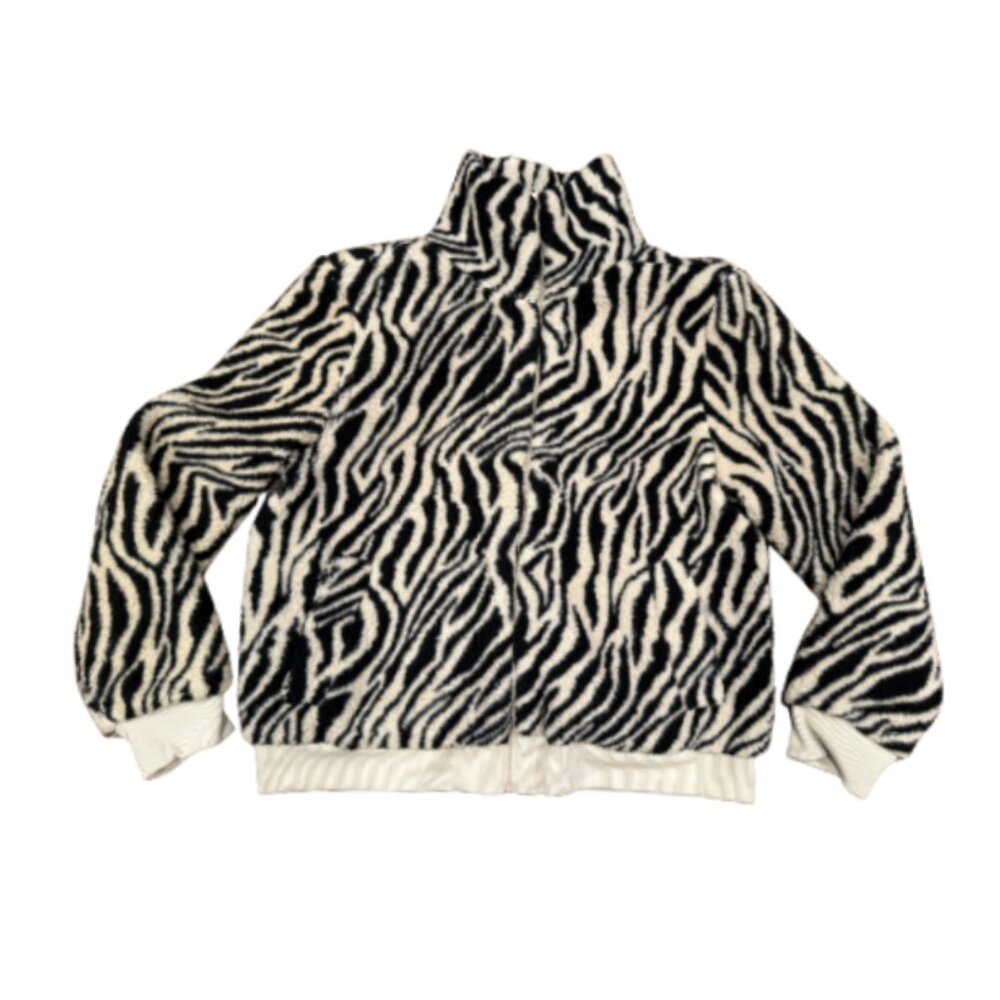 Hippie Rose Fuzzy Animal Print Zip-Up Jacket | Women’s Large